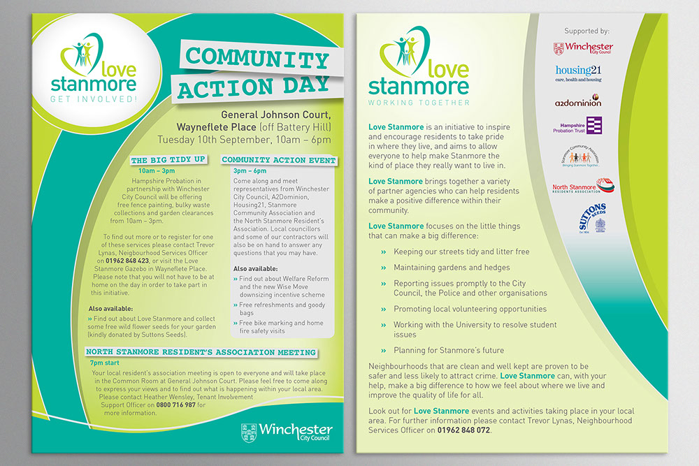 A double sided leaflet for Winchester City Council to promote their Housing project