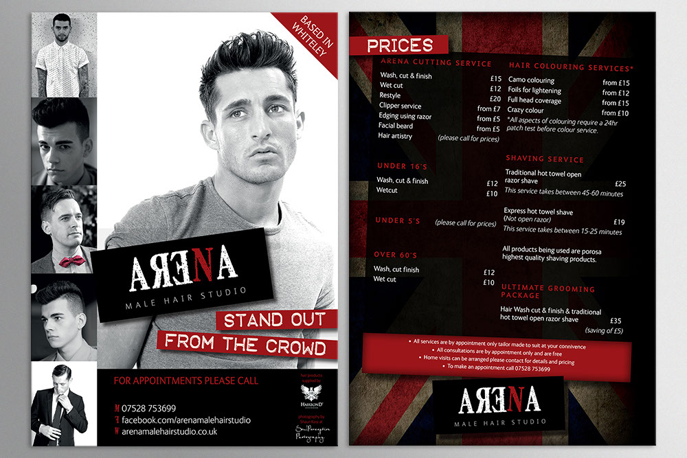 An example of a designed flyer for a top barbers based in Whitley Hampshire